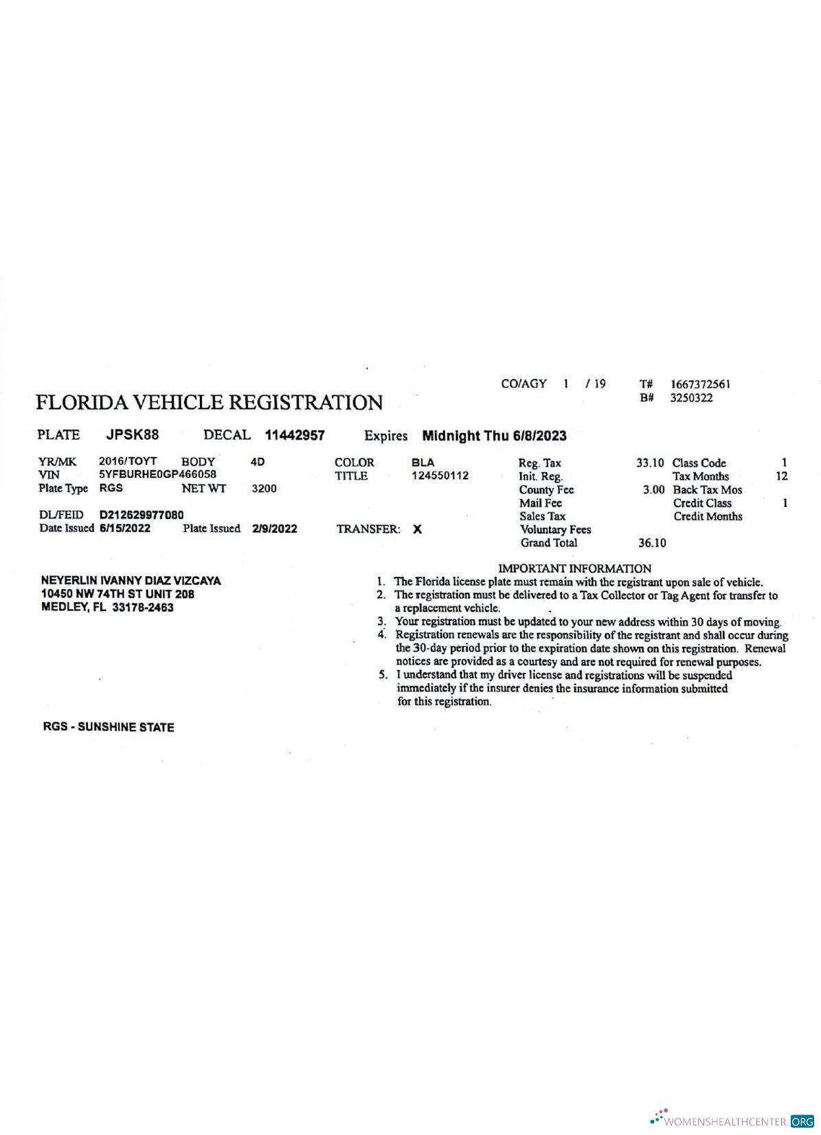 Download USA Florida vehicle registration license Photoshop template